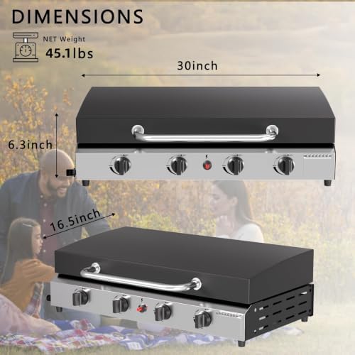SKOK 4 Burner Gas Griddle with Hood- 30 Inch Outdoor Propane Griddle-60000 BTU Propane Fuelled, Portable Flat Top Gas Grill Camping Griddle with Lid for Kitchen, Outdoor BBQ, Camping - Image 6