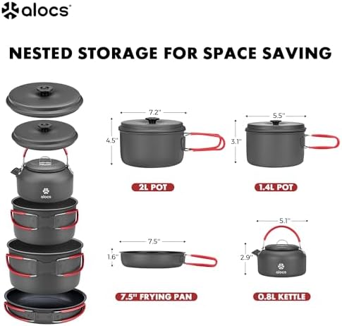 ALOCS Camping Cookware Set Camping Gear Compact Camping Pots and Pans Set - Image 5