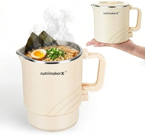 Electric Hot Pot, Mini Portable Ramen Cooker for Shabu Shabu, Soup, Oatmeal. Rapid Heating Electric Pot for Dorm Room & Quick Meals. Dual Power Control, Stainless Steel Interior. by Unknown