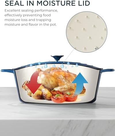 Enameled Cast Iron Dutch Oven, 9.3QT Pot with Lid, Navy Blue - Image 4