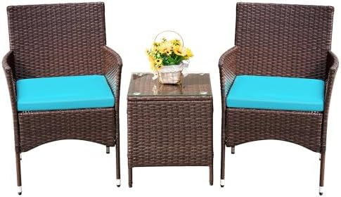 Devoko 3 Piece Patio Furniture Set Outdoor Wicker Conversation (Blue) by DEVOKO