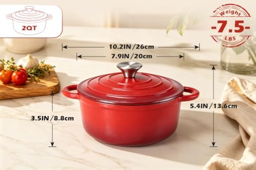 Leonyo 2-Quart Small Enameled Cast Iron Dutch Oven Pot with Lid, Red - Image 2