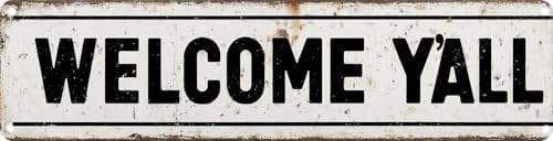 Welcome Y’All Metal Sign 4x16in Southern Style Plaque for Porch Farmhouse Living Room Wall Home Decor Gift by Unknown