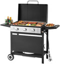 VEVOR Gas Griddle, 3-Burner Flat Top Grill, Propane Griddle with Wheels, Lid, 33000 BTU Outdoor Flat Top Grills for Pan-Frying, Grilling, Stir-Frying, & BBQ, Pulse Ignition, Removable Top Design by VEVOR