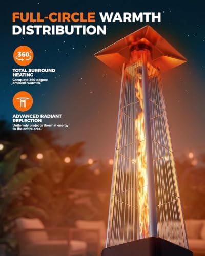 Pyramid Patio Heater, 55,000 BTU Outdoor Patio Heater, Propane Heater With Quartz Glass Tube & Wheels for Outdoor, Backyard, Commercial & Residential, Triple Protection System - Black - Image 2