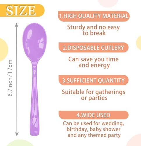 SietDESEO 25 PCS Light Purple Plastic Spoons Disposable Utensils Heavy Duty Lavender Spoons Disposable Cutlery for Birthday Wedding Baby Shower Bridal Shower Plastic Silverware - Image 4