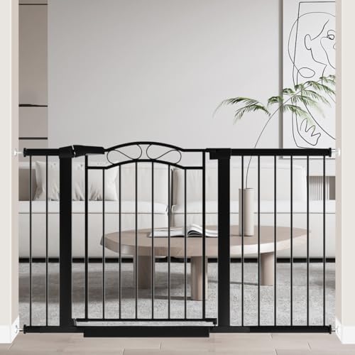 Fairy Baby 51.6"-54.3" Extra Wide Baby Gate with Door, 52 53 54 Inches Walk THR Baby Gates for Stairs Pressure Mounted no Drill, Indoor Tension Metal Child Pet Dog Safety Gate for Kids, Black by FairyBaby