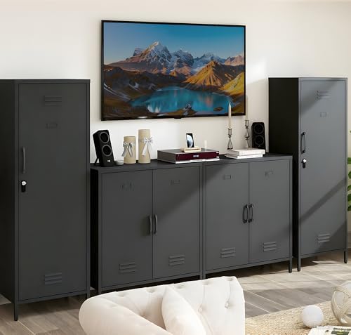 Metal Storage Cabinet Kitchen Pantry Cabinet for Bathroom Locking Storage Cabinet with Door and Removable Shelves (Black) - Image 6
