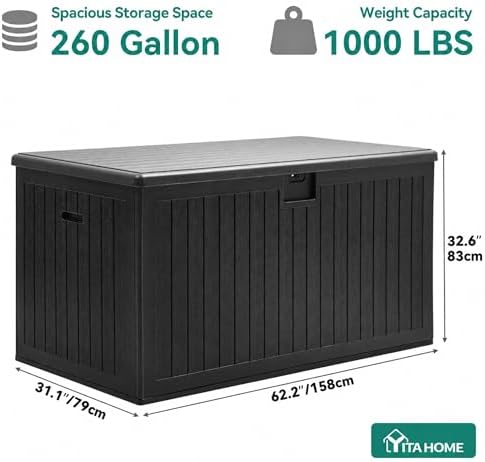 YITAHOME 260 Gallon Large Deck Box with Divider & Side Handles - Image 7