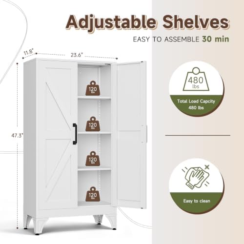 Letaya Metal Storage Cabinet,Small White Kitchen Pantry,for Bathroom/Garage - Image 3