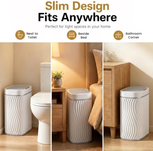 Ogikey Bathroom Small Trash Can with Automatic Touchless Lid, 2.6 Gallon Smart Garbage Can Narrow Waterproof Trash Bin for Bedroom, Office, Living Room - Image 4