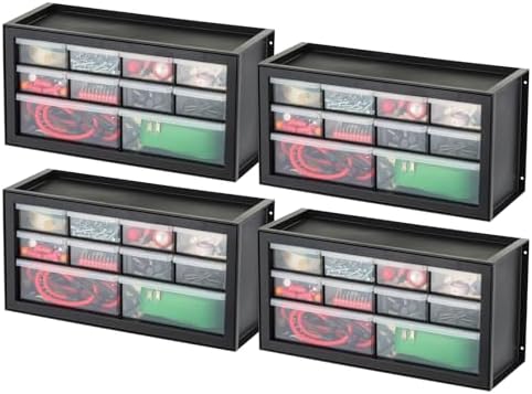 IRIS USA Small Plastic Storage Drawers, 10-Drawer - 4 Pack, Stackable Teacher Toolbox Craft Small Parts Bead Screw Hardware Building Bricks Organizer, Drink and Water Flavor Packet Organizer, Black by IRISUSA