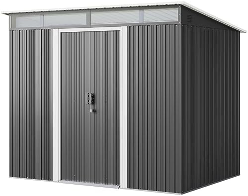 Gizoon 7.4'x5.3' Outdoor Storage Shed Metal Garden Shed with Sliding Lockable Doors, Versatile Tool Bike Shed with Transparent Panel Windows, Outdoor Storage Clearance for Backyard, Patio, Dark Gray - Image 2