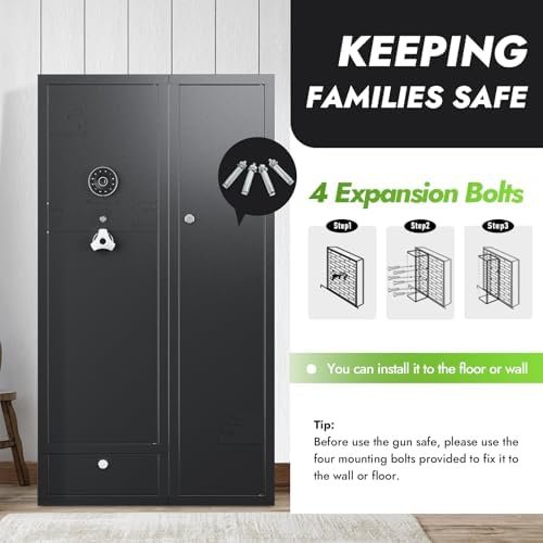 KAER 15-20 Gun Safe Gun Cabinet 2 in 1Large Gun Safes for Rifles and Pistols Rifle Safe for Home High Capacity Electronic Gun Cabinets for Rifles and Shotguns with Drawer,Removable Shelf - Image 6