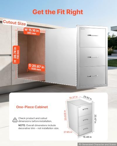 VEVOR Outdoor Kitchen Drawers, 20"W x 30"H x 16"D, Cabinet/Trash/Door/Combo - Image 6
