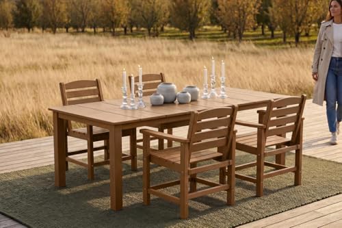 Perli™ 5-Piece Outdoor Dining Set, All-Weather HDPE Patio Furniture with 4 Armrest Chairs and Rectangular Table, UV-Resistant 4-Person Set for Deck, Backyard, Brown - Image 2