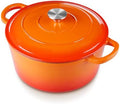 E-far 6 Quart Dutch Oven, Enameled Cast Iron Dutch Oven Pot with Lid, Nonstick Round Cookware for Braising/Stews/Roasting/Bread Baking/Cooking, Heavy Duty, Induction & Oven Safe - Orange by E-far