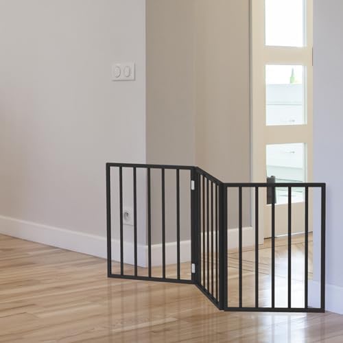 Pet Gate - 3-Panel Indoor Foldable Dog Fence for Stairs, Hallways, or Doorways - 54x24-Inch Wood Freestanding Dog Gates by PETMAKER (Black) - Image 5