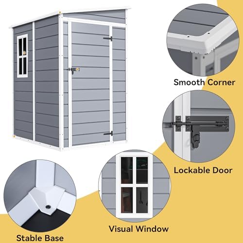 DWVO 5x4ft Resin Outdoor Storage Shed with Floor, Large Waterproof Lockable Storage Shed with Window, Plastic Outside Tool Storage for Garden Backyard Patio Lawn (Gray) - Image 3