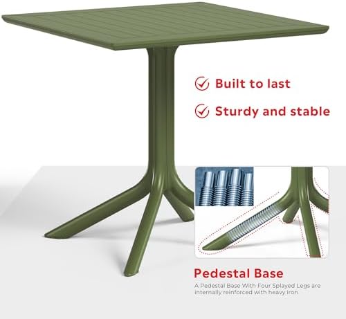 Costaelm Patio Dining Table for 4, Square PP Patio Table, 4-Person Weather Resistant Deck Table for Porch Poolside Lawn Garden Backyard, Olive Green - Image 4