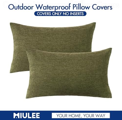 MIULEE Decorative Outdoor Pillow Covers Lumbar Waterproof 12x20 Olive Green - Image 6