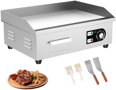 18’’ Commercial Electric Griddle - Electric Cast Iron Griddle w/Stainless Steel Material and Non-Stick, 110V Commercial Griddle w/ 1/2" Thick Iron Cooking Plate for Indoor and Restaurant by HTTSICHI