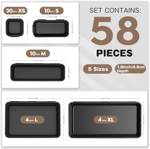 【】【5 Size】A-LUGEI Tool Box Organizer Tray Divider Set, 【Black】 Desk Drawer Organizer, Garage Organization and Storage Toolbox Accessories Rolling Tool Chest Cart Cabinet WorkBench Small Part - Image 3