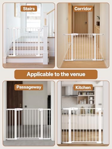Baby Gate for Indoor Stairs & Doorways: Wide Expandable 27.9-42.1" Metal Safety Gate - Toddler Pets 30" Tall Dog Gate with Easy Install Pressure Mount Dual Lock & 2-Way Swing, White. - Image 7