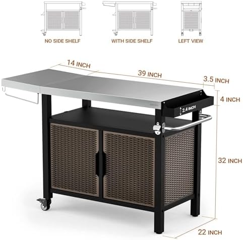 onlyfire 53" Rolling Kitchen Island Cart with XL Stainless Steel Tabletop - Image 4