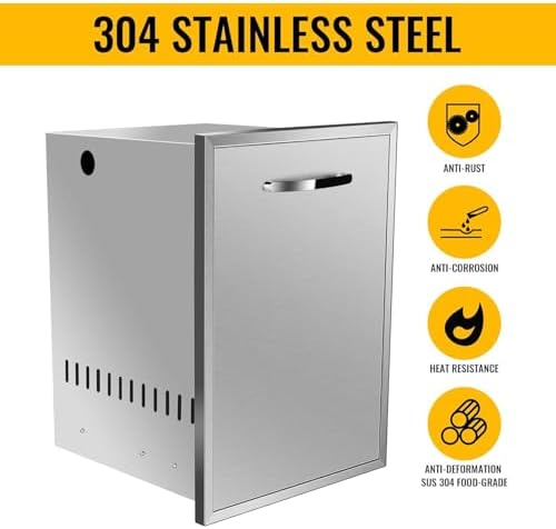 Pull Out Trash Drawer, Lower Sliding Rails Stainless Steel Roll Out Trash Bin Pull Out Tray With Handle For Outdoor Kitchen BBQ Island Grill Station,Trash Drawer - Image 3