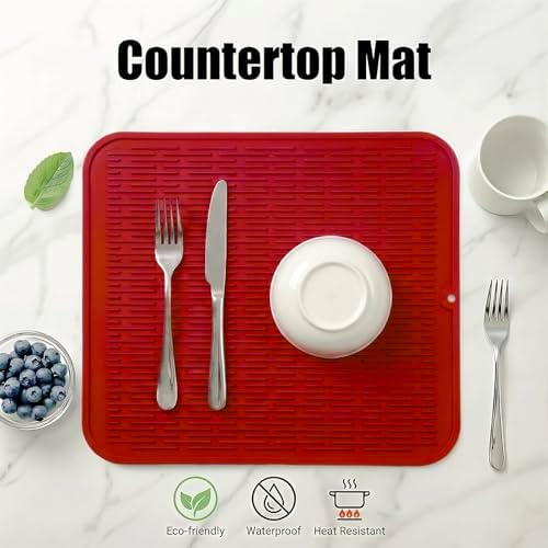 MicoYang Silicone Dish Drying Mat for Multiple Usage,Easy clean,Eco-friendly,Heat-resistant Silicone Mat for Kitchen Counter or Sink,Refrigerator or Drawer Liner Red XL 18 inches x 16 inches - Image 3