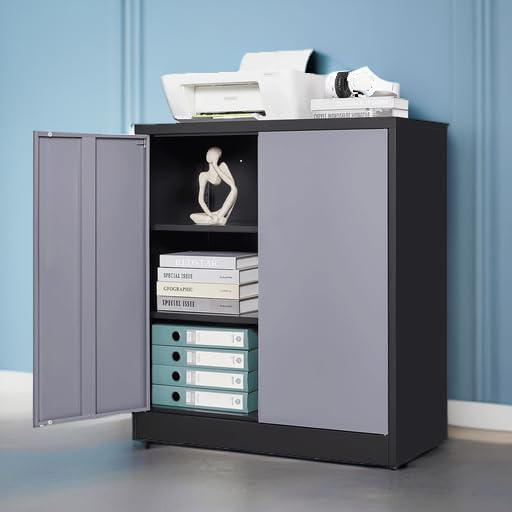 Letaya Metal Storage Cabinets with Lock Door,2 Adjustable Shelves Organizer Steel Storage Cabinets for Home,Office,Warehouse,Garage,Employee Lockers(Black Gray) - Image 5