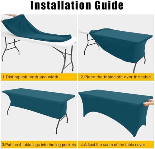 Smiry 2Pack Spandex Table Cloth 8FT, Elastic Fitted Peacock Blue Tablecloth - Image 5