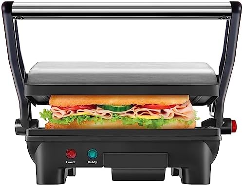 Chefman Electric Panini Press Grill, Compact 2-Slice Sandwich Maker, Non-Stick Coated Plates, Opens 180 Degrees, Dishwasher Safe, Removable Drip Tray, Stainless Steel/Black by Chefman