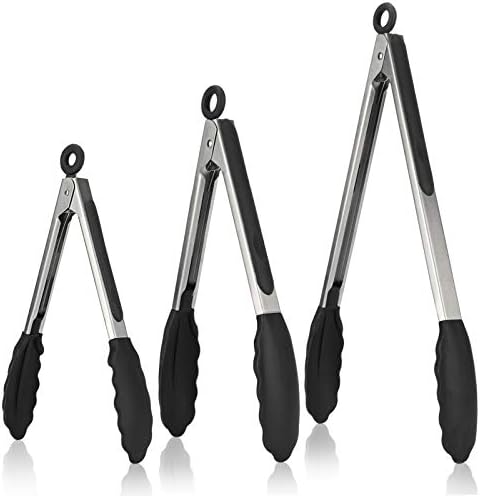 U-Taste Kitchen Tongs for Cooking, 600ºF Heat-Resistant Silicone, 3Pc/Black by U-Taste