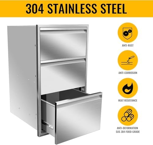 Outdoor Kitchen Drawer Single BBQ Drawer Stainless Steel BBQ Access Drawer with Handles, Flush Mount Storage Enclosed Cabinets Horizontal BBQ Island Drawers,17W X 30H X 21D Inch - Image 5