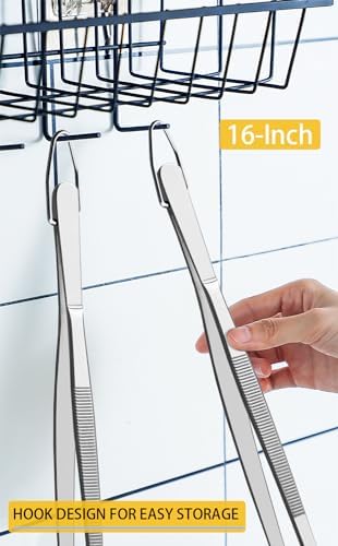 JETKONG 2 Pcs 16-Inch Kitchen Tweezers Extra Long Tweezer Tongs, Heavy Duty Stainless Steel Cooking Tweezers (Silver) - Image 6