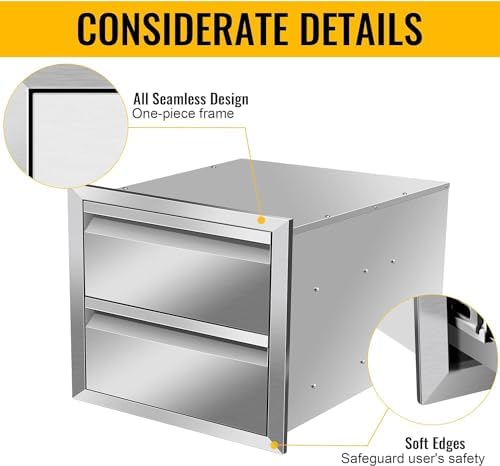 Outdoor Kitchen Drawers, 18Wx15Hx23D Inch Stainless Steel Double Access Drawer with Hidden Handle, Flush Mount BBQ Drawers for Outdoor Kitchen, Patio Grill Station - Image 5