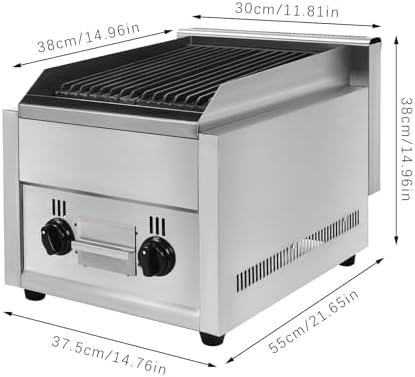 21" Commercial Countertop Gas Grill,2 Burner Gas & Propane Charbroile Restaurant Equipment BBQ 60TU/hr Outdoor Cooking Stainless Steel Griddle Adjustable Temperature Barbecue for Garden Patio - Image 7