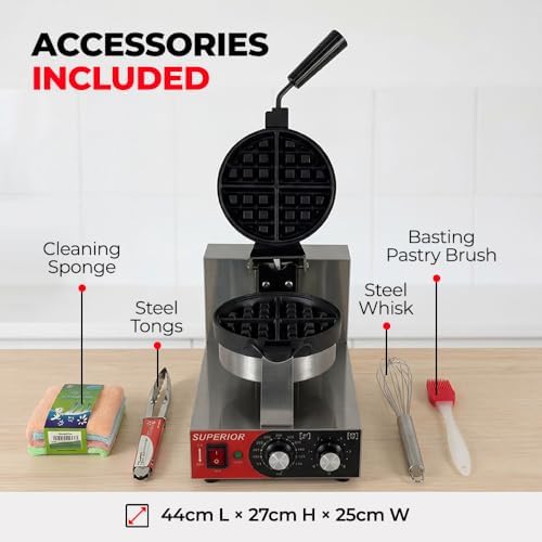 Superior Kitchen Commercial Belgian Waffle Maker, Stainless Steel Waffle Iron with Non-Stick Coating, Rotating Flip Design, Heat-Resistant Handle, Adjustable 122℉/50℃ to 482℉/250℃ Range, 1200W - Image 2