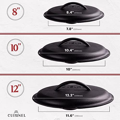 Cast Iron Skillet + Cast Iron Lid Set - 8"+10"+12" Dual Handle Frying Pans + Pan Scraper + Silicone Handle Holder Covers - Pre-Seasoned Indoor/Outdoor, Grill, Stovetop, Induction, Oven Safe Cookware - Image 3