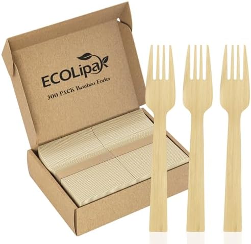 ECOLipak 300 Count Disposable Compostable Bamboo Forks for Party, Dinner by ECOLipak