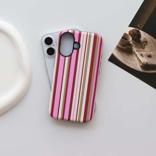 for iPhone 17 Case, Magnetic Matte Frosted Dual-Layer Striped Phone Case for Women, Retro Aesthetic Cover Compatible with MagSafe Accessories - Berry Sage Ribbon - Image 2