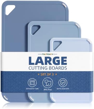 THETCHRY Plastic Cutting Board Set of 3, Blue Cutting Board for Kitchen by Thetchry