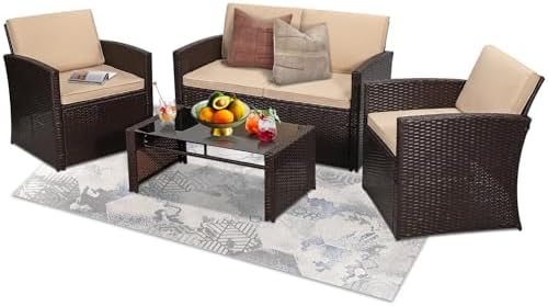 KROFEM 4 Piece Patio Furniture Set, Outdoor Wicker Conversation Set by KROFEM