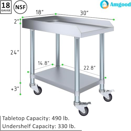 Heavy Duty Stainless Steel Rolling Equipment Stand with Wheels – 30” x 18” - Image 3
