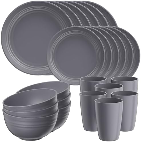Quatish 24 Piece Plates and Bowl Set for 6, Dinnerware Dish Set for Kitchen by Quatish
