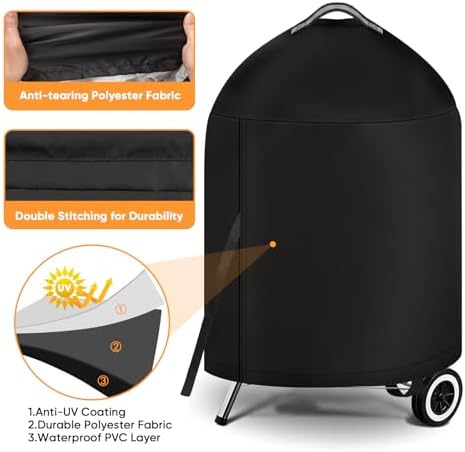 iCOVER Grill Cover for Weber 22 Inch Charcoal Kettle- Heavy Duty Waterproof BBQ Cover for Weber Char-Broil 22 Inch Charcoal Kettle Grills - Image 3