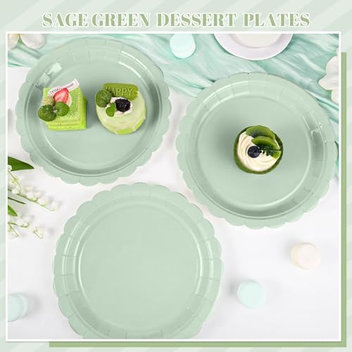 NatNarr 30 Pcs Sage Green Paper Plates 9 Inch Disposable Scalloped Wedding Plates Cute Dessert Cake Plate Party Dinner Plate for Bridal Baby Shower Engagement Reception Birthday (Pack of 3) - Image 4