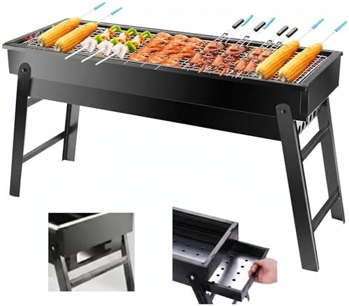 Portable Charcoal Grill, Portable Tabletop BBQ for Outdoor Cooking | Compact Folding Grill for Camping, Hiking, Picnics & Travel | 24”x13”x9” Lightweight Smoky Flavor Grill by Ruutcasy
